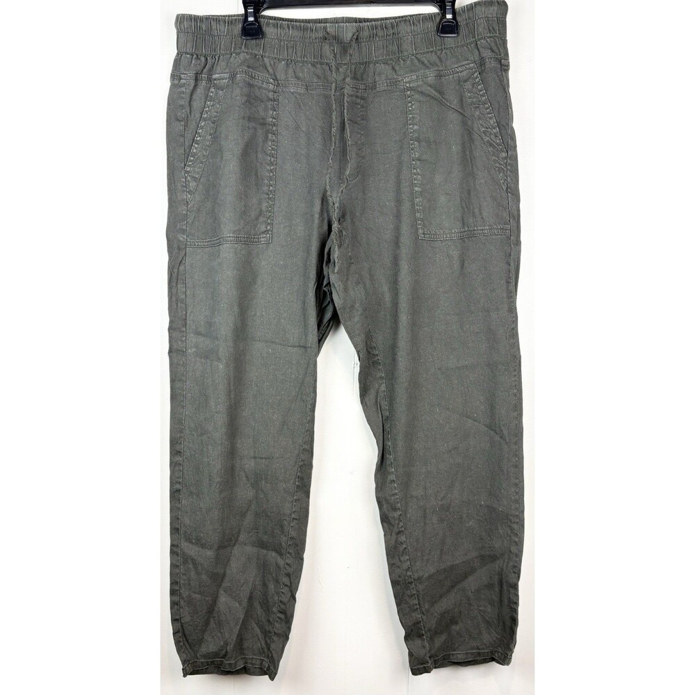 Kut From The Kloth Cropped Pants Ankle Linen Coastal Relaxed Army Green Size XL